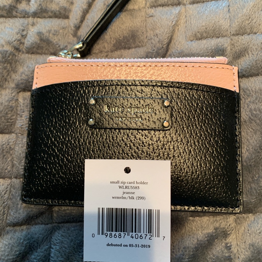 Kate Spade Black and Pink Jeanne Small Zip Cardholder